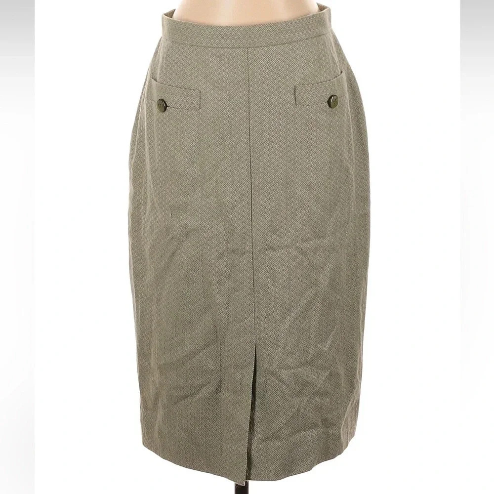 Vintage Carlisle Tan Green Pink Chevron Wool & Cashmere Pencil Skirt Size 8 Med